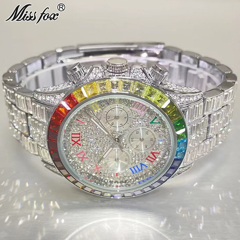 Luxury Watch Investment - MISSFOX-Relógio gelado de luxo para homens,