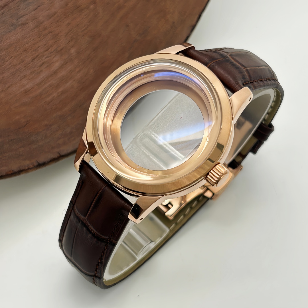 Bronze Case Watch - Pulseira de Couro com Fecho Borboleta