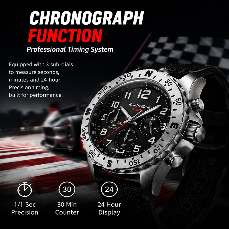 Relógios Masculinos NORTH EDGE - Chronograph Flyback Watch avaliação e preço